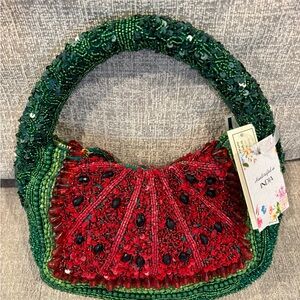Anthropologie Inspired Watermelon Red & Green Beaded Bag. NWT Handmade in India